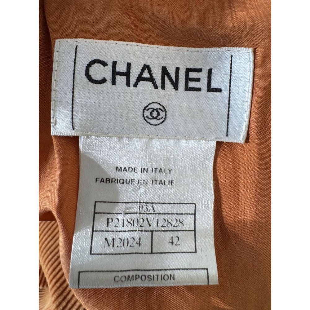 CHANEL 2003 03A Corduroy Coat Fur Trim Burnt Orange IT 42 Made in Italy - Picture 3 of 11